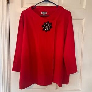 JM Collection Red Knit Embellished Black Gem‎ Button Front Cardigan Jacket XL